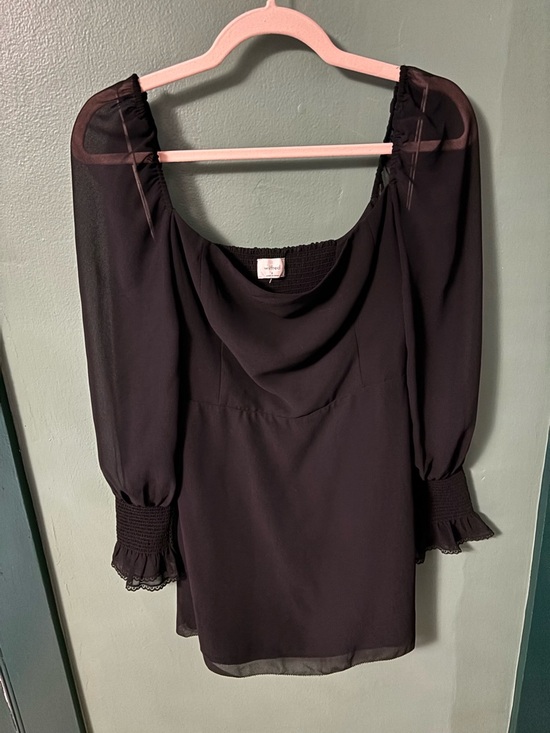 Wilfred Dresses & Skirts - Wilfred Black Long-Sleeve Sheer Scoop-Neck Dress